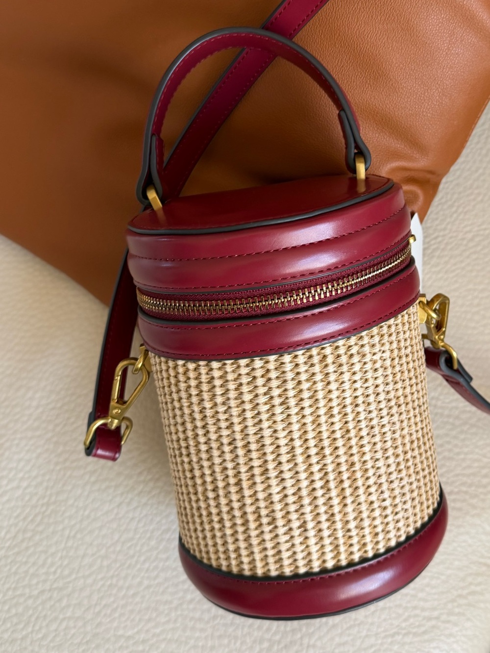 NWT House of Harlow Woven Crossbody Bag with Burgundy Leather Trim